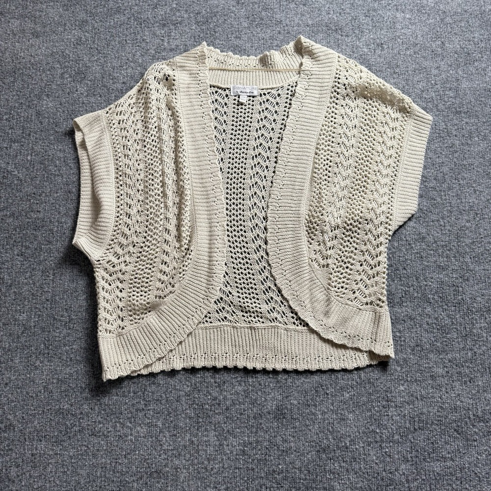Cream Open Front Crochet Cardigan Short Sleeve Knit Shrug Bolero Sweater Top 20W